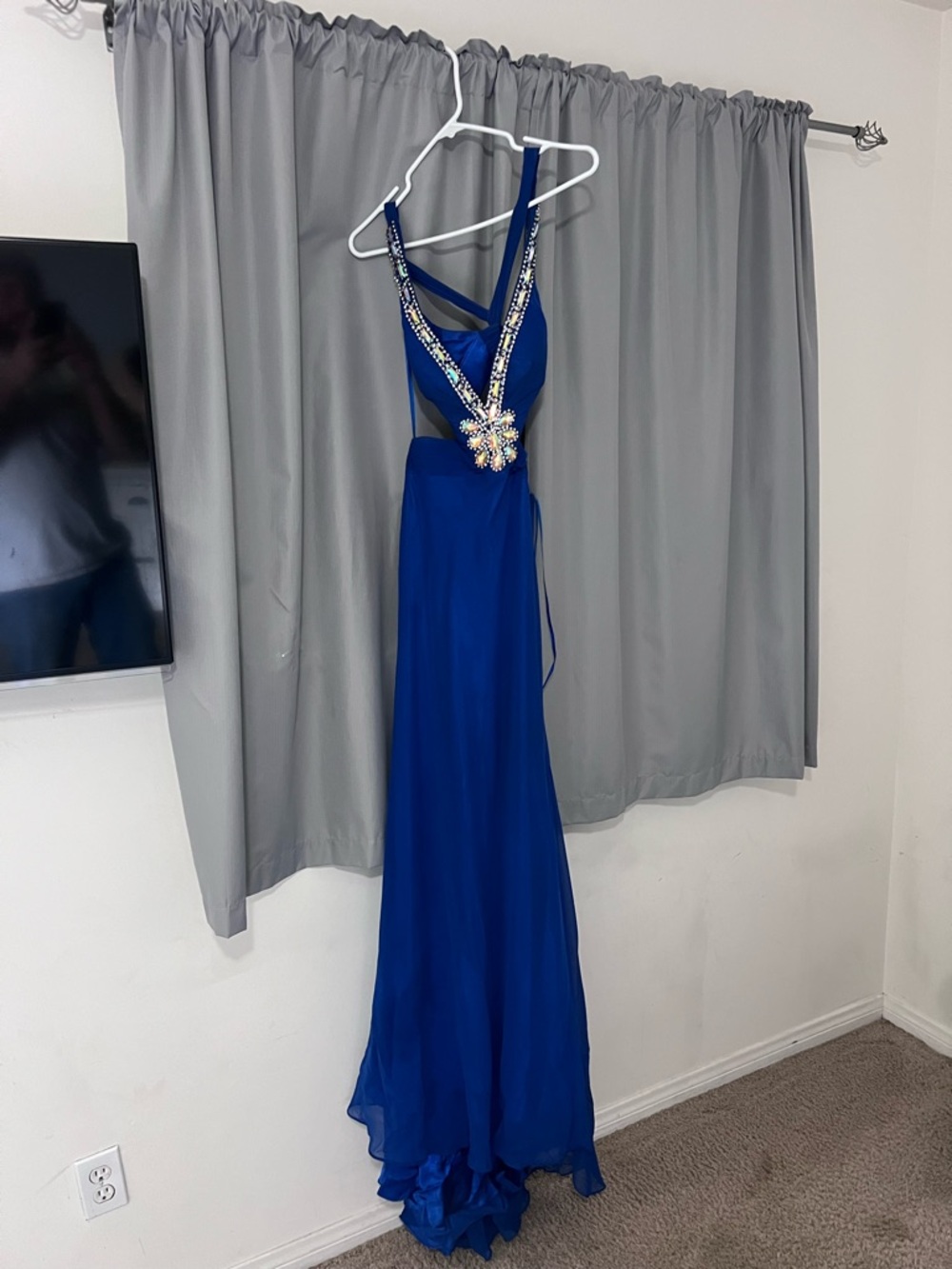 Aspeed Royal Blue Beaded Backless Evening Gown